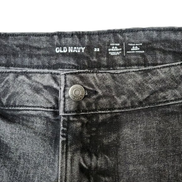 Old Navy High Rise OG Straight Leg Distressed Cotton Stretch Stone Wash Denim 22 - Picture 3 of 8